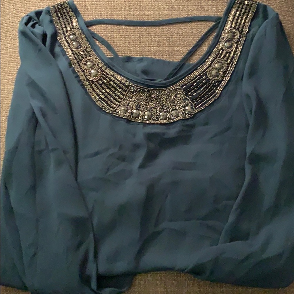 Teal Beaded Strappy Blouse